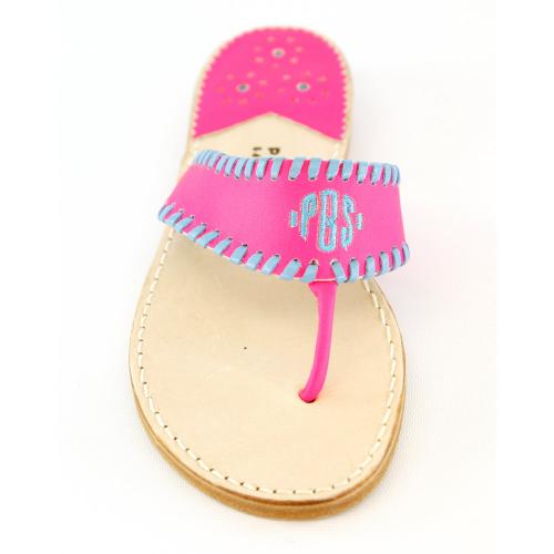 Monogrammed Sandal in Pink Neon with Lupine Pink Neon with Lupine Monogrammed Apparel & Accessories > Shoes > Sandals > Thongs & Flip-Flops
