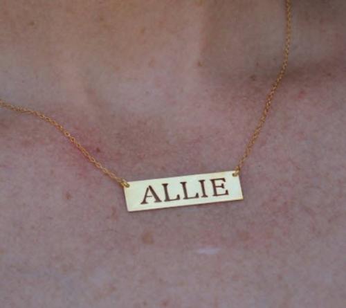 Horiizontal Bar Necklace With Cut Out Letters  Apparel & Accessories > Jewelry > Necklaces