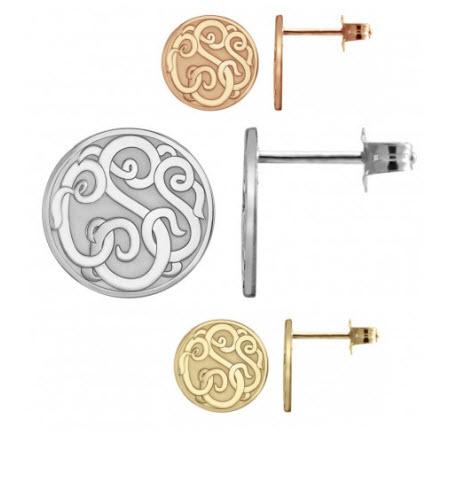 Monogrammed Earring Studs Script Recessed Three Initials Small 10mm  Apparel & Accessories > Jewelry > Earrings