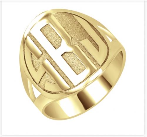 Monogrammed Signet Ring in Block in Silver or Solid Gold  Apparel & Accessories > Jewelry > Rings