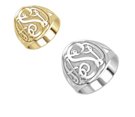 Monogrammed Signet Recessed  Ring in Silver or Solid Gold  Apparel & Accessories > Jewelry > Rings