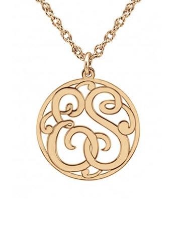 Monogrammed Necklace Mini-10mm- Two Initials in Classic Border Style   Apparel & Accessories > Jewelry > Necklaces