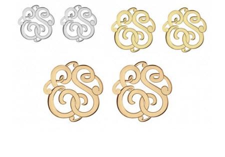 Monogrammed Earrings Cut Out Classic Style Two Initials  Silver and Solid Gold  Apparel & Accessories > Jewelry > Earrings
