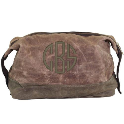 Personalized Waxed Dopp Kit in Khaki  Luggage & Bags > Toiletry Bags